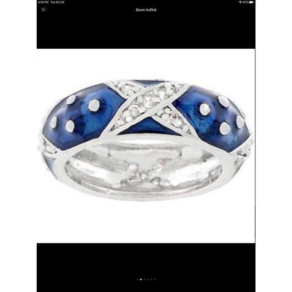 Trendy New Blue Enamel & CZ "X" Stack Band Ring Sz 8 - Picture 2 of 6